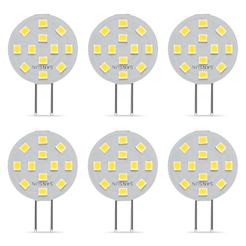 SANSUN LED Leuchtmittel 2 W entspricht 20 W Halogen GU4 GZ4 Bi Pin Sockel AC DC12 V 4000 K 120 Weitwinkel nicht dimmbar Tageslichtweiß 6 Stück