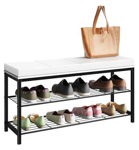 VCM Schuhregal Maße ca. H. 48 x B. 90 x T. 30 cm Sitzbank im Industrie Style Design Schuhbank - Taliro Weiß