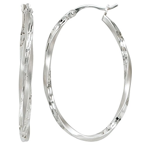 Paar Ohrringe Creolen Creole 40 6mm oval 925 Silber rhodiniert gedreht