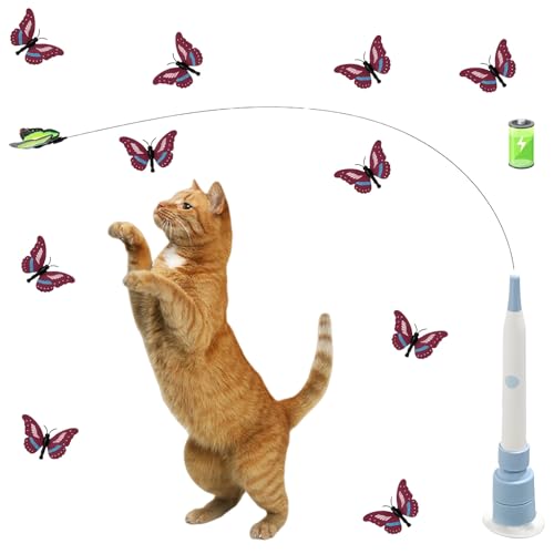 Flederi Elektrisches Schmetterlings - spielzeug Für Aktive Katzen Non Aktives Spielen Glückliche Katze Stimulieren Sie den Jagdinstinkt Interaktives Katzen Spielzeug Mit Saugnapf Blau Laden