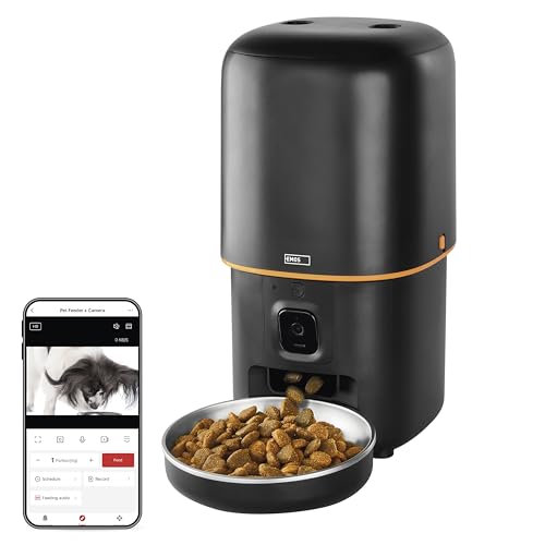 EMOS - GoSmart Futterautomat 4 l mit Kamera - WLAN Pet Care Futterspender mit App - Trockenfutter Automat für Katze Hund mit Zeitplan Sprachaufzeichnung Dosierung 1 12 Mahlzeiten pro Tag - Schwarz