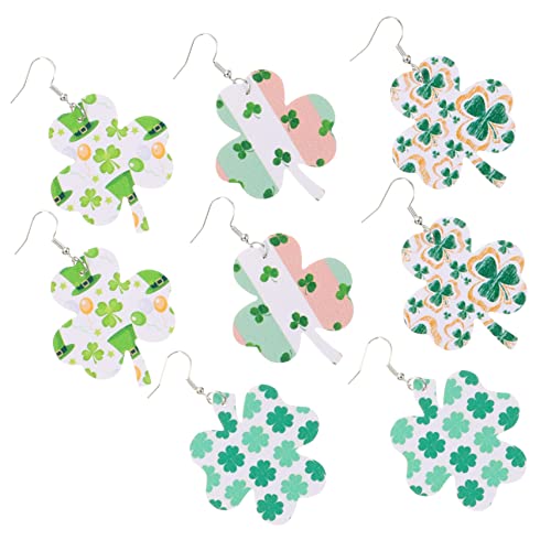 COLLBATH 4 Paar Ohrringe Trendige Goldene St Patricks Day Kostüm Ohrringe Mit Vier Blättern Silberne Creolen Mit Kleeblatt Modisches Accessoire Für Frauen Hat Ohrschmuck Modeschmuck