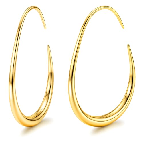 Adramata Creolen Edelstahl Damen - 18 Karat Gold Weißgold Ros gold Hypoallergene Große Ovale 25 30 35 40MM Tropfen Ohrringe G35