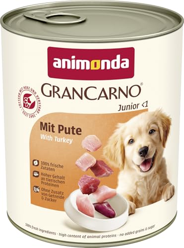 animonda GranCarno Junior Pute 6x 800g Welpenfutter für Jungtiere Nassfutter für 100% frischen fleischlichen Zutaten Hundefutter ohne Getreide