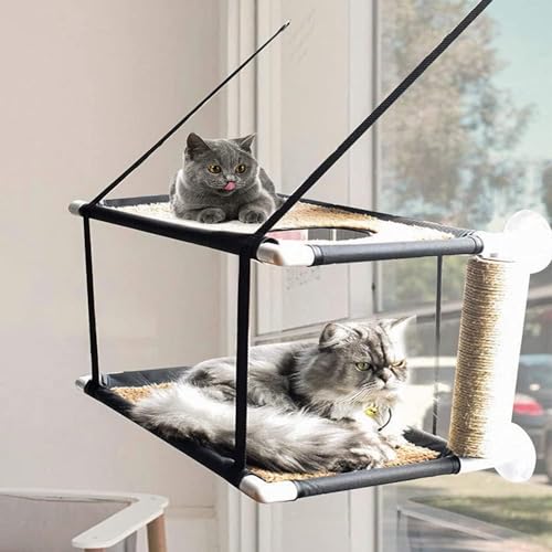 Blueshyhall Doppellagige Katzen Fensterplätze Katzenbett haustier hängematte katze mit Katzenkratzbrett für bis zu 10kg fetten Katzen fensterliegeplatz für katzen doppel