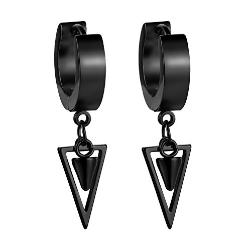 JewelryWe Schmuck Damen Herren Creolen Ohrringe Edelstahl Geometrisches Dreieck Huggie Kreolen Ohrstecker Ohrhänger Schwarz