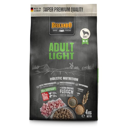 BELCANDO Adult Light 4 kg Hundefutter Trockenfutter für übergewichtige Hunde Alleinfuttermittel für ausgewachsene Hunde ab 1 Jahr