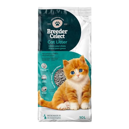 Breeder Celect Natürliches Katzenstreu 10L - 99% Recyclingpapier Saugfähige Katzenstreu Pellets Optimale Geruchskontrolle Nicht klumpend Biologisch abbaubar Kompostierbar