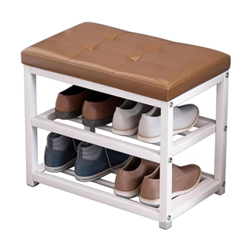 Industrielles Schuhregal Bank mit gepolstertem Sitz 3 Etagen Schuhregal für Flur und Wohnzimmer großes braunes Design