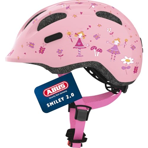 ABUS Kinderhelm Smiley 2.0 - Robuster Fahrradhelm für Mädchen und Jungs - Rosa mit Prinzessinnen-Muster Größe M