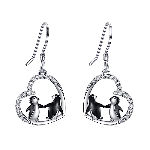 Pinguin-Ohrringe aus Sterlingsilber Pinguin-Herz-Ohrhänger Pinguin-Schmuck Geschenke für Frauen und Mädchen