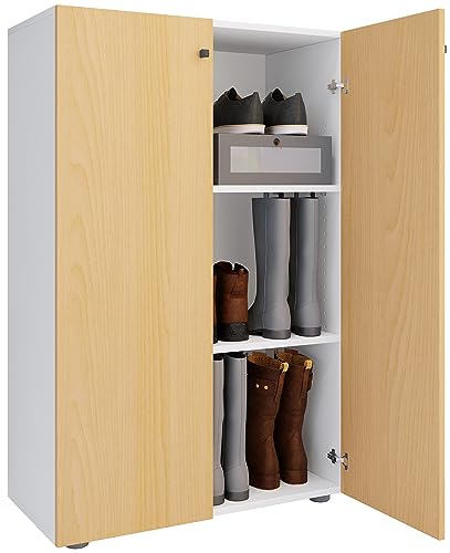 VCM XL Holz Großer Schuhschrank Groß Stiefel Dielenmöbel Lona 3 Fächer Weiß Buche