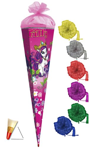 Schultüte   Pferde 22 cm   incl. Schleife mit Tüllabschluß   Zuckertüte Roth Pferd Einhörner Fillys Fairy Unicorn Einhorn Magic