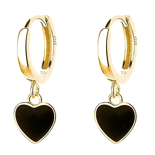 SLUYNZ Sterlingsilber Schwarz Herz Creolen Ohrringe für Damen Kleine Liebe Herz Creolen Ohrringe Huggie Ohrhänger