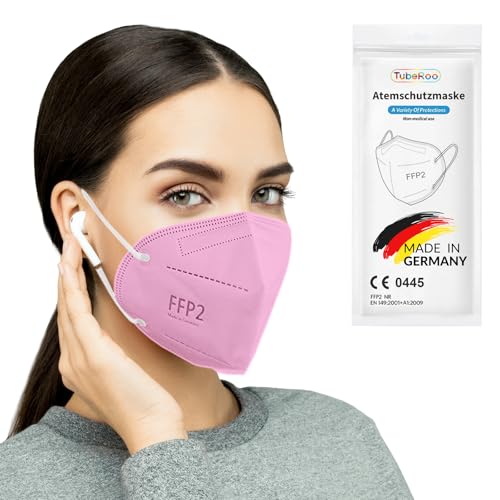 TubeRoo FFP2 Maske MHD 04 2025 pink rosa 10 Stück Masken aus Deutschland Made in Germany weiche runde Ohrschlaufen Bänder Atemschutzmaske Mundschutz Schutzmaske Staubmaske Feinstaubmaske
