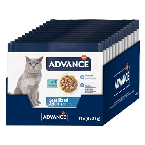 Advance Nassfutter für ausgewachsene Katzen sterilisiert mit Kabeljau 13 Flowpacks 4 x 85 g