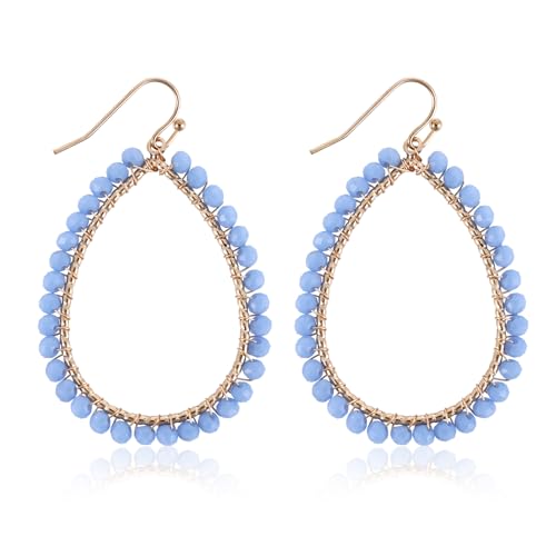 Creolen mit Perlen in Tropfenform Glitzernde Sommerohrringe aus Kristall Personalisierte Ohrringe mit Perlen Statement-Ohrringe Bohemian-Accessoires Geschenke für Damen Blau