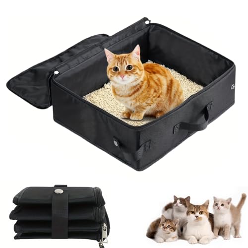 Reise Katzenklo Faltbare Katzentoilette mit Deckel wasserdichte Katze Reisetoilette 40 30 15cm Tragbare Katzenbox für Indoor Outdoor Zuhause Camping Reisen Schwarz
