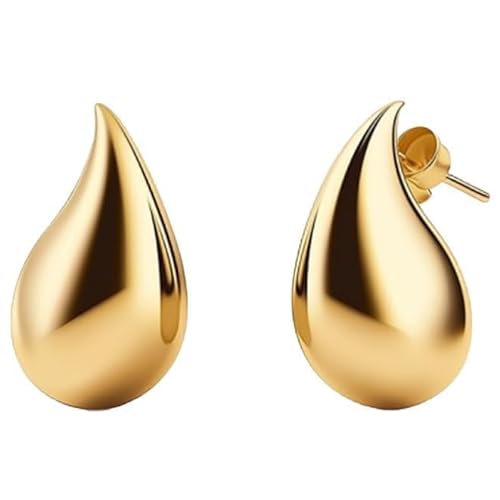 HNGEMSY Dupes Ohrringe Damen Chunky Ohrringe Gold Creolen Hypoallergen Goldene Ohrringe Waterdrop leichte Dicke Creolen Gold für Damen Mädchen 30mm gold