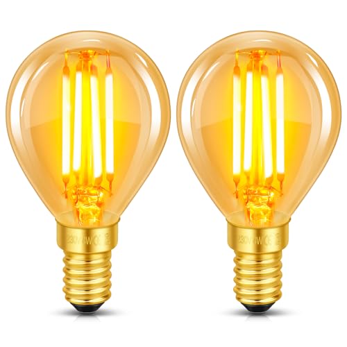 2 Stück E14 LED Vintage Glühbirne 4W LED Filament Ersetzt 40W Glühlampe Warmweiß 2200K Bernstein Glas Birne 400LM Golfball P45 G45 Nicht Dimmbar Nostalgische Deko für Zuhause Caf Bar