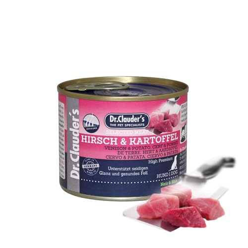 DR.CLAUDER S - Selected Meat Prebiotic Nassfutter in Lebensmittelqualität mit Omega-3 aus Lachsöl für ausgewachsene Hunde. Alleinfutter in der Dose 200g Hirsch Kartoffel