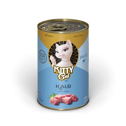 KITTY Cat Pat Kalb 6 x 400 g Nassfutter für Katzen getreidefreies Katzenfutter mit Taurin Lachsöl und Grünlippmuschel Alleinfuttermittel mit hohem Fleischanteil Made in Germany