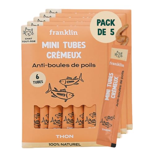 FRANKLIN Cremige Röhre für Katzen Creamy Snack Thunfisch cremige und cremige Textur 100 % natürliche Inhaltsstoffe kalorienarm Anti-Blüten-Pillen 30 Tuben x 15 g
