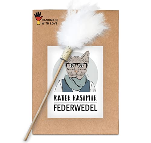 Premium Federwedel   In Deutschland von Hand und Liebe gefertigtes nachhaltiges. Holzstab aus Buche und echten Naturfedern Katzenangel