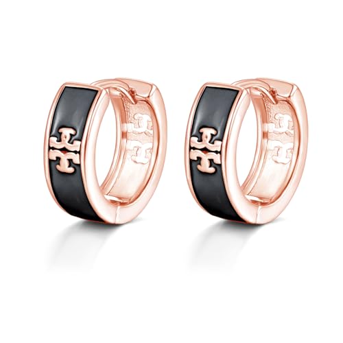 Estrellique 925 Sterling Silber Ohrringe Creolen Unisex Rosegold Creolen für Damen Herren Schwarz Kreuz Vintage Kreolen Ohrringe mit Ausschnitt Hypoallerge Gothic Stil Ohrschmuck mit Geschenkbox