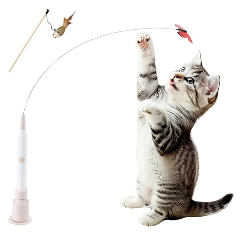 Donubiiu Elektrisches Schmetterlings-Spielzeug Fur Aktive Katzen Non Interaktives Katzenspielzeug mit 360 drehbarem Schmetterling Katzen Spielzeug Mit Saugnapf Rosa 1pc Batterie NO