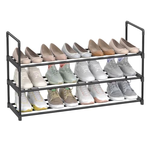 Healand Schuhregal 3-stufiger Schuhorganizer Metall-Schuhablage für 15 Paar Schuhe einfach zusammenzubauen für den Eingangsbereich