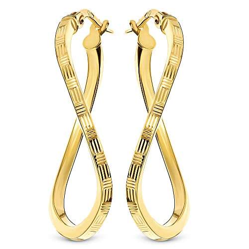 Miore Creolen aus 9 Karat Gelbgold 375 Ohrringe Gold hÃ¤ngend mit KlappbÃ¼gel fÃ¼r Damen Geschwungene Infinity Goldohrringe in hochwertiger Schmuckschachtel zum Verschenken 30 x 2 mm