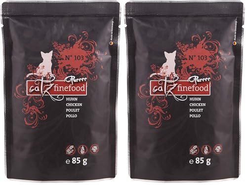 catz finefood Purrrr Huhn Monoprotein Katzenfutter nass N 103 für ernährungssensible Katzen 70% Fleischanteil 85g Beutel Packung mit 2
