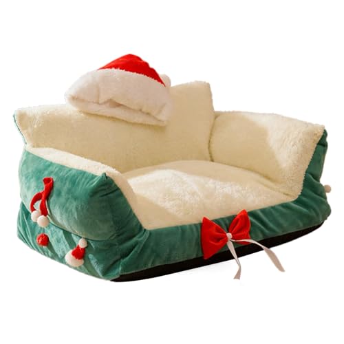 Ocastuted Katzen-Couch-Bett Weihnachts-Lounge-Sessel mit Weihnachtsmannmütze stützendes Haustier-Sofa für Küche Wohnzimmer Schlafzimmer Veranda Terrasse Balkon Wohnung Spielbereich