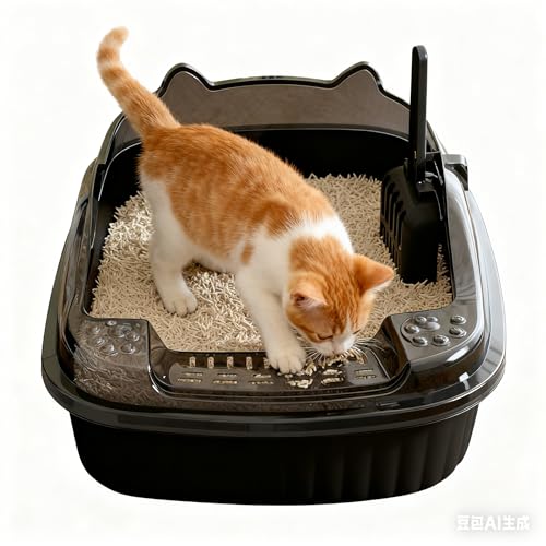 Katzentoilette Groß Katzenklo hoher Rand ohne Deckel Kunststoff XL Katzen Klo offen Katzentoilette offen mit Katzenklo Schaufel Schwarz