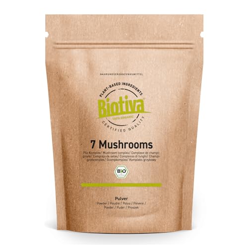 7 Mushrooms Pulver Bio 150g   Pulver Shiitake Reishi Chaga Maitake weißer Löwenmähne   Vegan   Biotiva