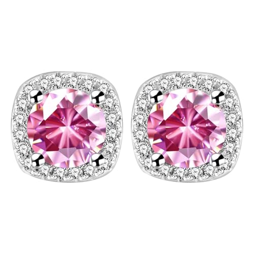 Blattohrringe Für Damen Earrings Studs Stud Earrings 10MM Square Round Teardrop Heart Stud Earrings For Women Echt Ohrringe Creolen Pink One Size