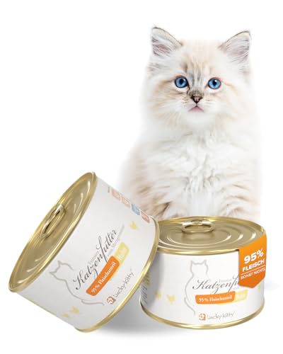 Lucky Kitty Nass Huhn 95% Fleisch I Getreide Zucker Lebensmittelqualität I für Kitten Keine Zusätze I Katzennassfutter Made in Germany 4x200g