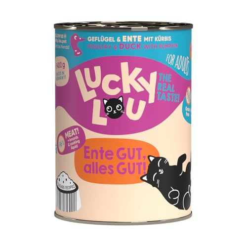 Lucky Lou Lifestage Viel Fleisch Innereien Sud Nassfutter für Katzen Premiumqualität 400g 6er Pack Adult Geflügel Ente