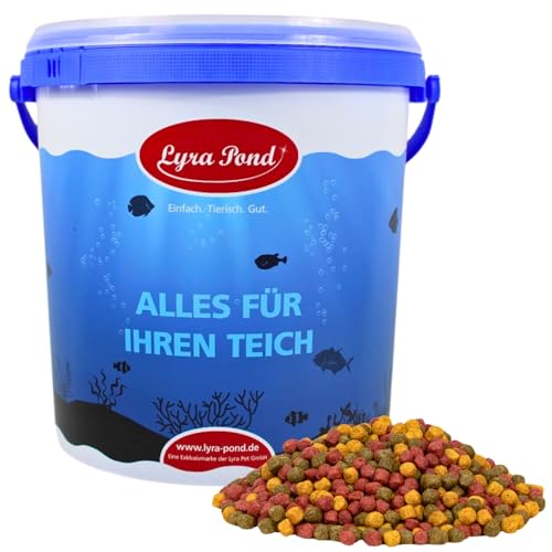 Lyra Pond 10 L Pond Allround Mix im Eimer Artgerechte Zusammensetzung für Teichfische Für Kräftige Farben Proteinreiches Fischfutter mit Astaxanthin Hoch verdauliches Teichfutter