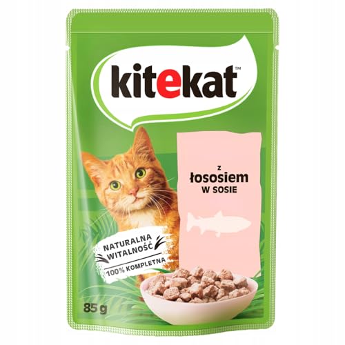 KITEKAT Portionsbeutel mit Lachs in Sauce Nassfutter für Katzen 10x85g