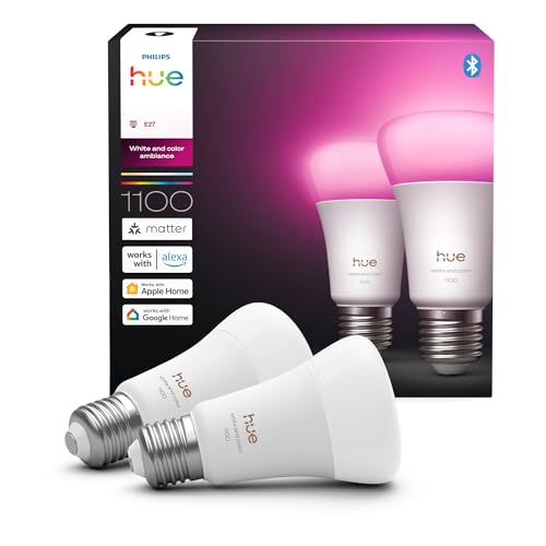 Philips Hue White Color Ambiance E27 LEDühbirne 1100lm 16 Mio. Farben dimmbar steuerbar via App und Stimme kompatibel mit Amazon Alexa Echo Echo Dot 2er Pack neue Generation