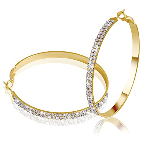 Creolen Gold Große Ohrringe Damen Silber 925 Creolen Groß Gold mit Bling AAA Zirkonia Diamant Glitz Creolen Strass Ohrringe 14k Vergoldet Ohrringe Creolen Große für Damen Frauen