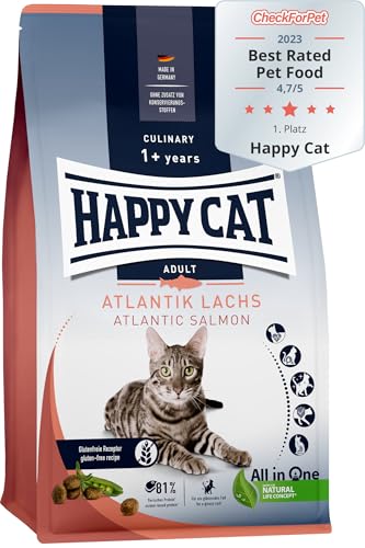 Happy Cat 70555M - Culinary Adult Atlantik Lachs M - Katzen-Trockenfutter für ausgewachsene Katzen und Kater - 10 kg