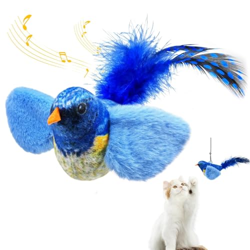 Flatterndes Vogel-Katzenspielzeug mit realistischen Zwitschergeräuschen interaktives Katzenminze-Spielzeug für Indoor-Katzen und Kätzchen langlebiges Plüsch-Design und berührungsaktivierte Flügel