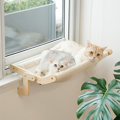MEWOOFUN Hängematte Fensterplätze für Fensterbankliegeängebett Platzsparendes Design bis zu 18kg Large Beige 57 39.5 21.5cm