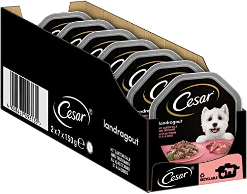 Cesar Hundefutter Nassfutter Landküche Kalb Truthahn 7 er Pack 7 x 2 Schalen x 150 g