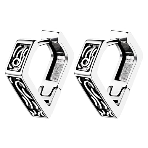 JewelryWe Wikinger Ohrringe Dreieck Creolen Edelstahl Geometrische Dreieckig Huggie Creolen Nordische Viking Klappcreolen Ohrringe Gothic Punk Biker Schmuck Geschenk für Herren Damen Silber