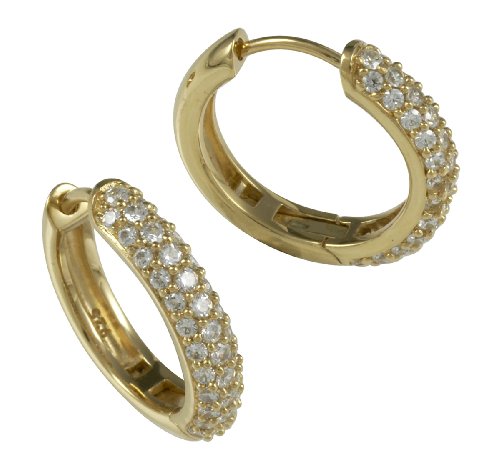 ca women Damen Creolen 925 Sterlingsilber vergoldet Zirkonia weiß 14 mm