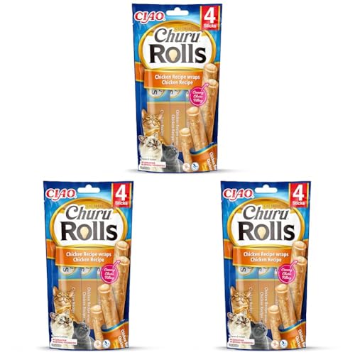 INABA Churu Rolls Reich an Hähnchen und Thunfisch Katzenleckerlis Getreidefrei Zuckerfrei ohne künstliche Aromen Katzensnacks 40 g 3er Pack